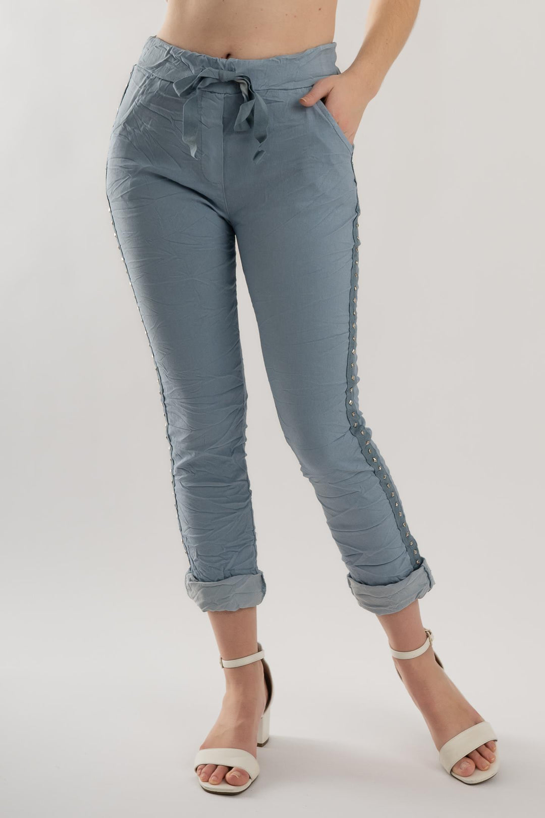 Euro Crafted Pant Embellished Accents - Breathable Naturals | Glam & Fame Clothing