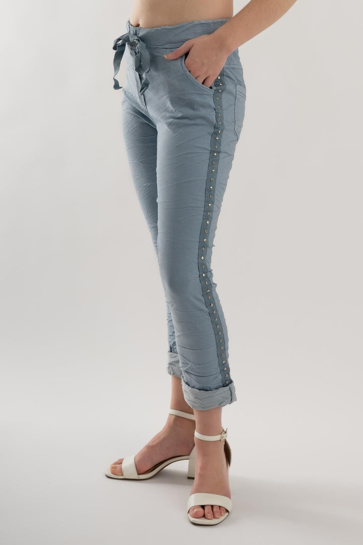 Euro Crafted Pant Embellished Accents - Breathable Naturals | Glam & Fame Clothing