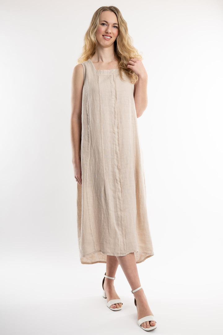 Belgian Linen Midi Dress Square Neck - Breathable Naturals | Glam & Fame Clothing