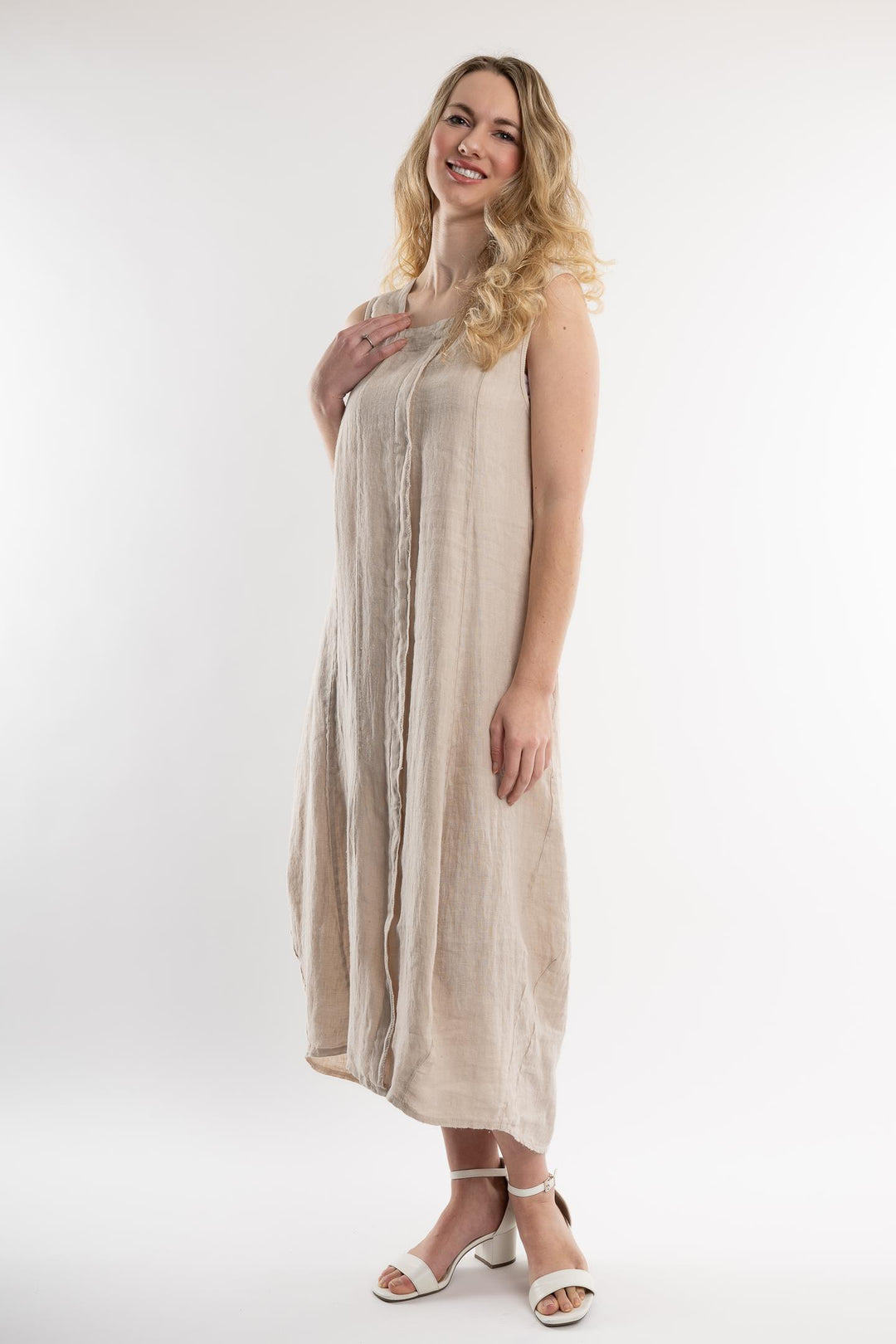 Belgian Linen Midi Dress Square Neck - Breathable Naturals | Glam & Fame Clothing
