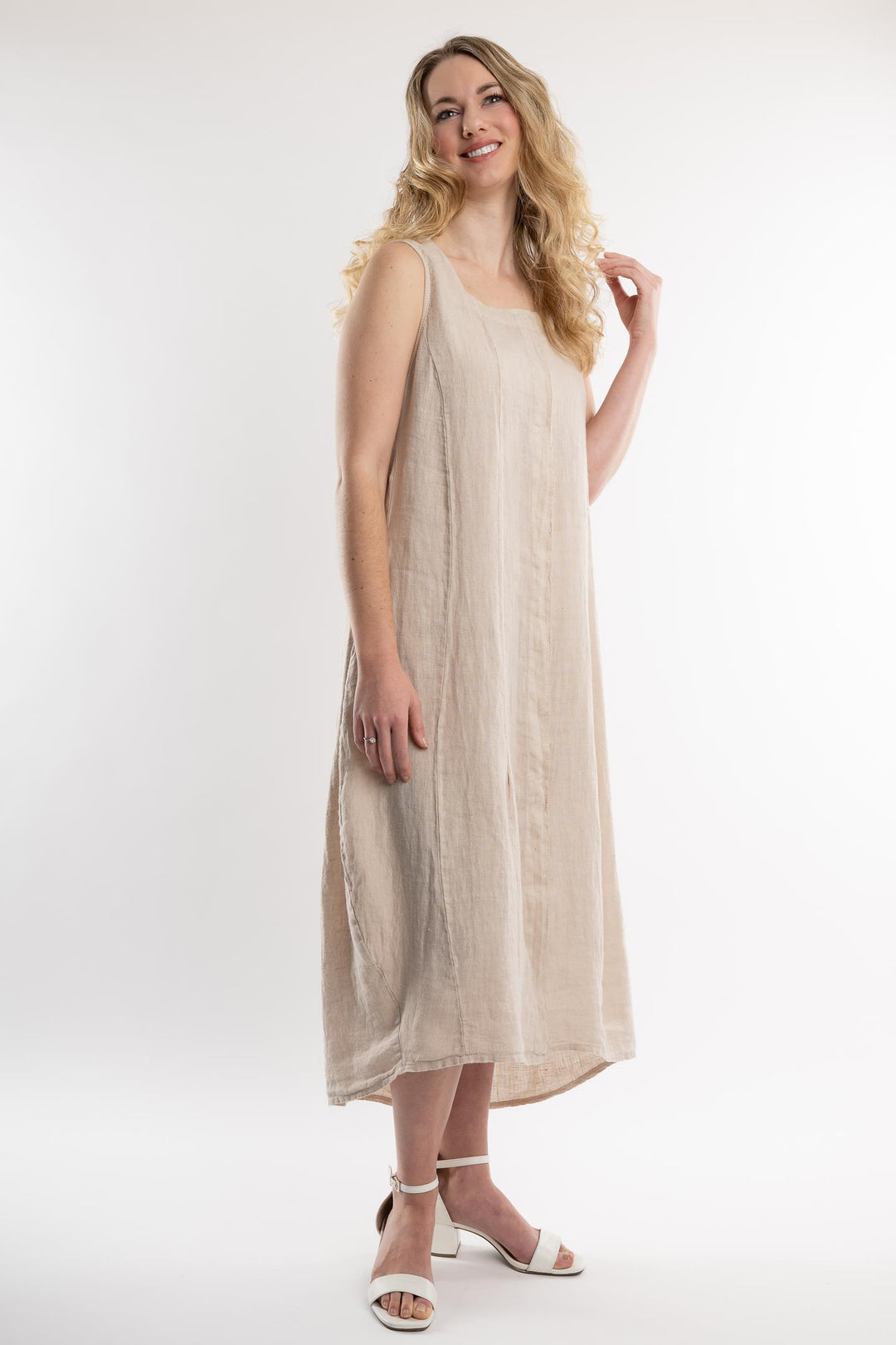Belgian Linen Midi Dress Square Neck - Breathable Naturals | Glam & Fame Clothing