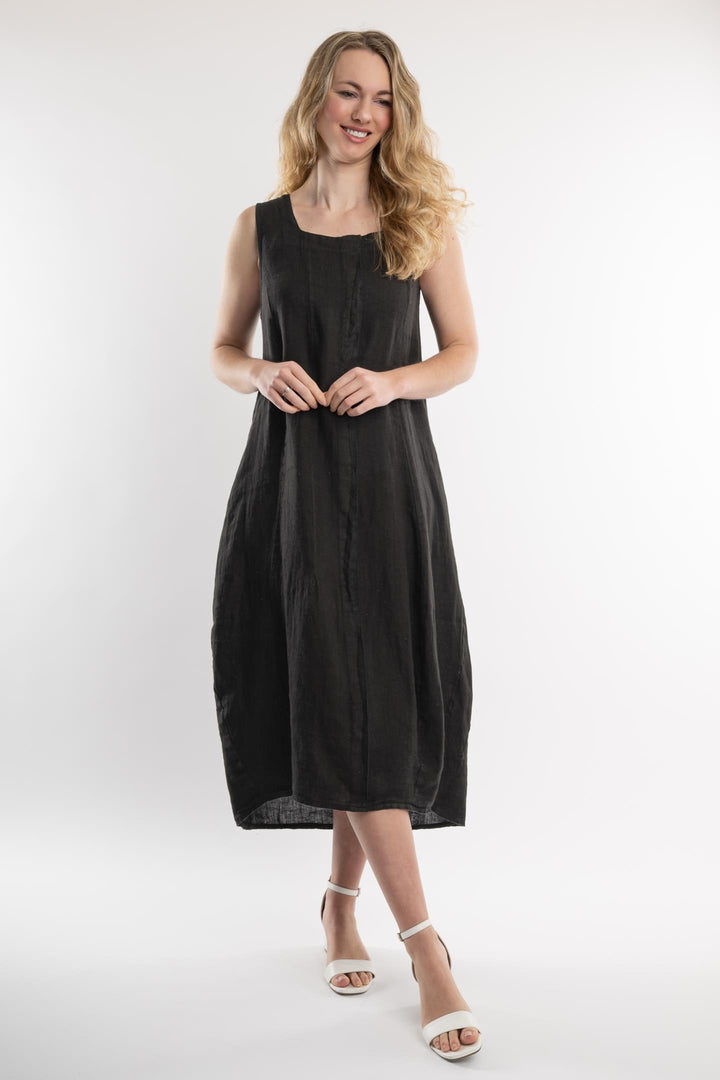 Belgian Linen Midi Dress Square Neck - Breathable Naturals | Glam & Fame Clothing