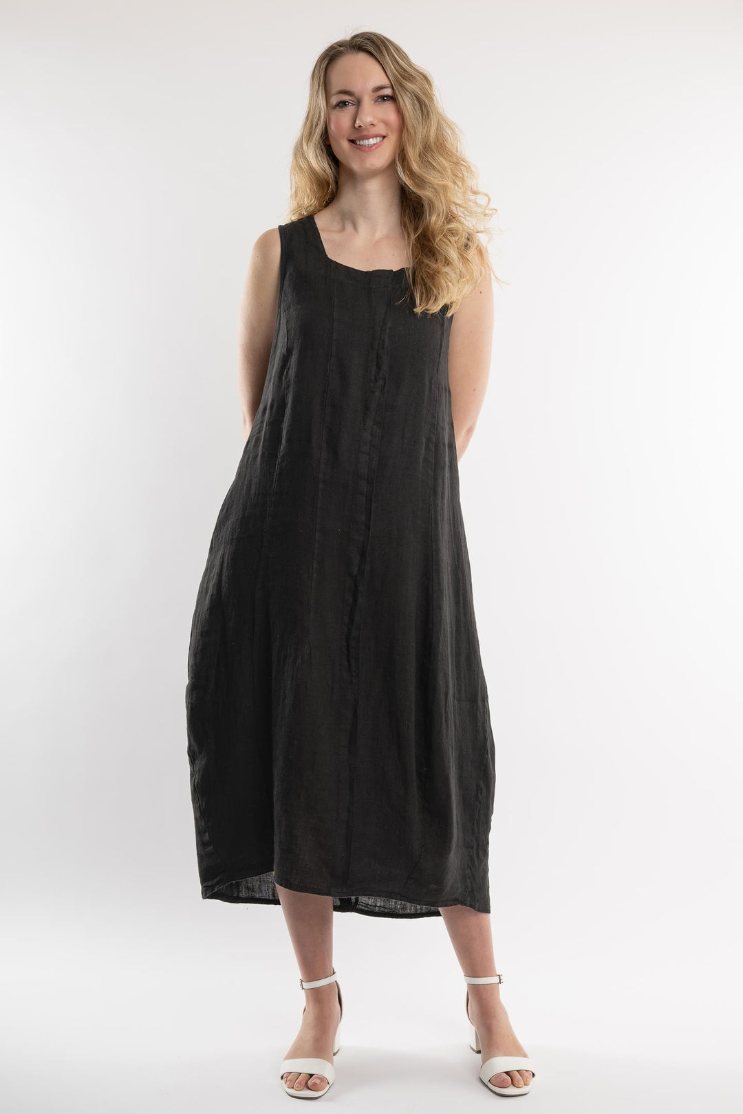 Belgian Linen Midi Dress Square Neck - Breathable Naturals | Glam & Fame Clothing
