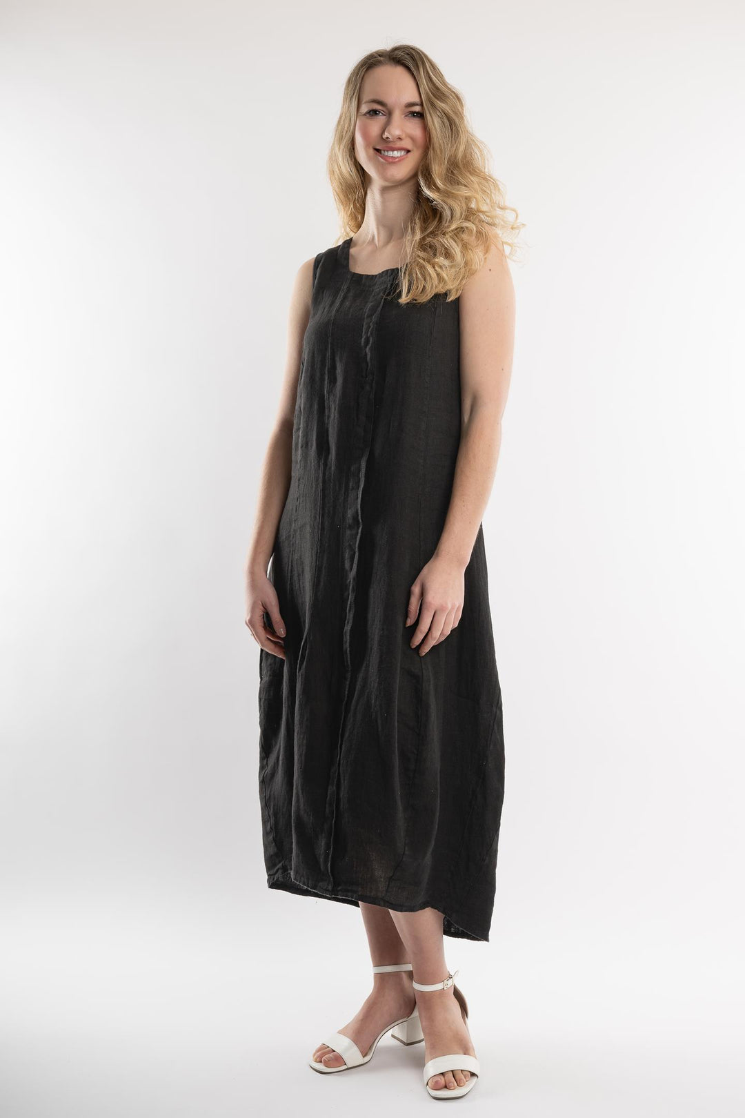 Belgian Linen Midi Dress Square Neck - Breathable Naturals | Glam & Fame Clothing