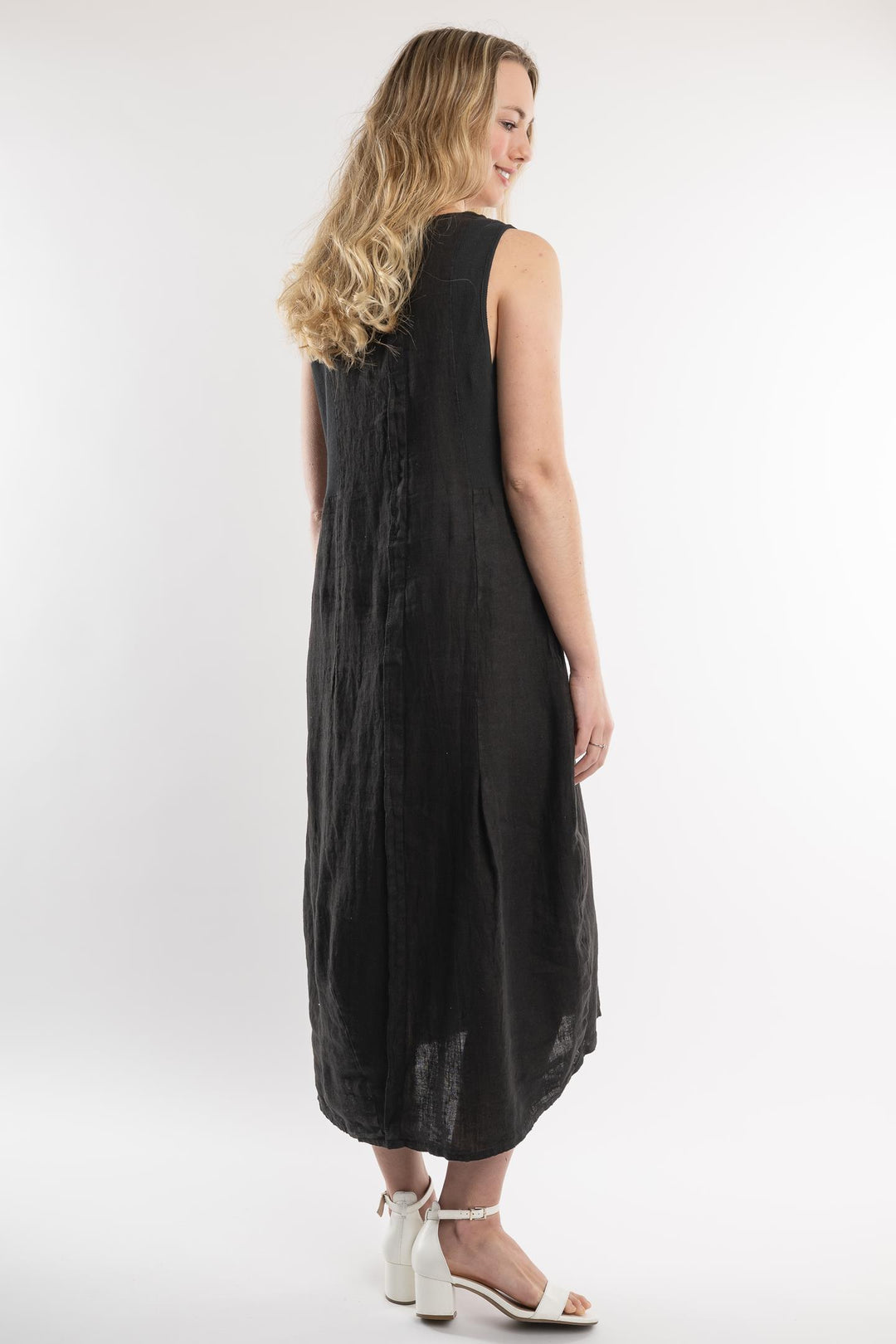 Belgian Linen Midi Dress Square Neck - Breathable Naturals | Glam & Fame Clothing