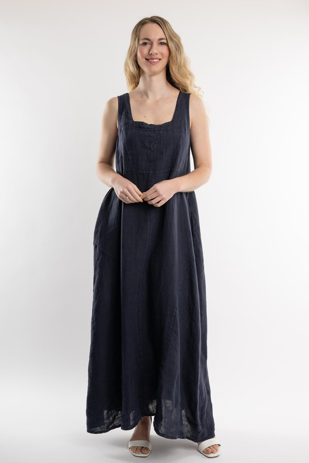 Belgian Linen Maxi Dress Square Neck - Breathable Naturals | Glam & Fame Clothing