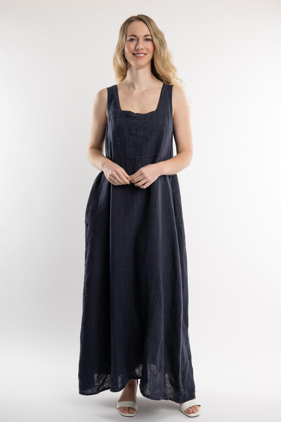 Belgian Linen Maxi Dress Square Neck - Breathable Naturals | Glam & Fame Clothing