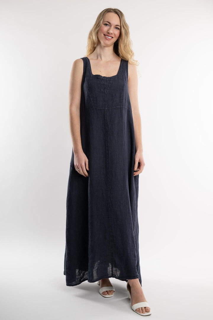 Belgian Linen Maxi Dress Square Neck - Breathable Naturals | Glam & Fame Clothing