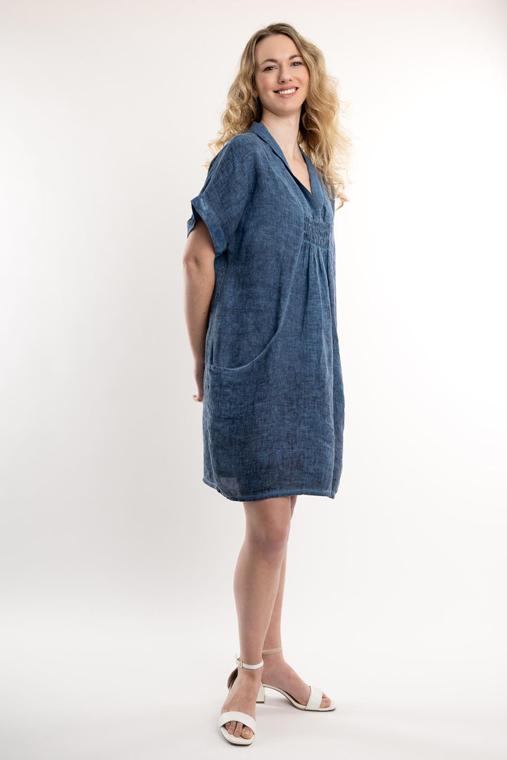French Linen Dress Vintage Wash Shawl Neck - Breathable Naturals | Glam & Fame Clothing