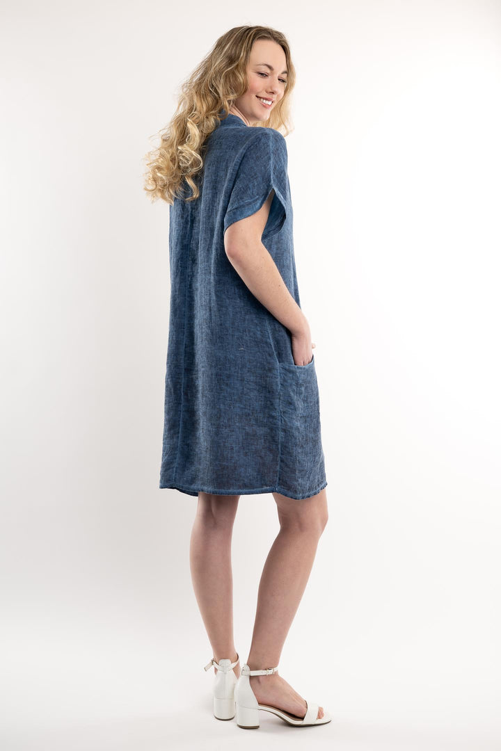 French Linen Dress Vintage Wash Shawl Neck - Breathable Naturals | Glam & Fame Clothing