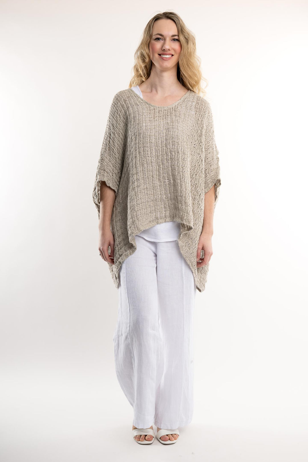 Belgian Linen Crochet Poncho Top - Breathable Naturals | Glam & Fame Clothing