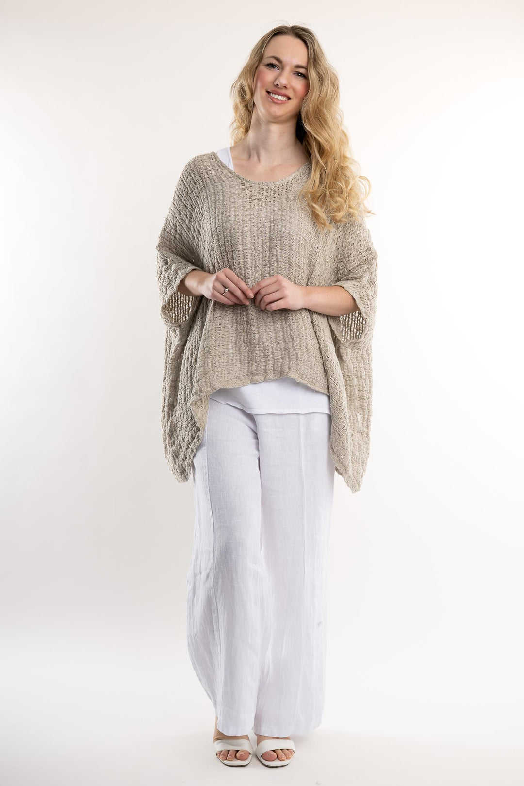 Belgian Linen Crochet Poncho Top - Breathable Naturals | Glam & Fame Clothing