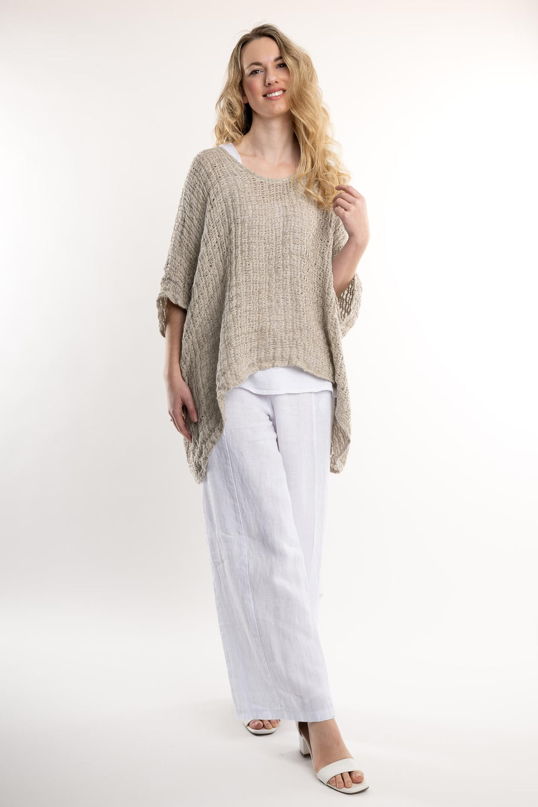 Belgian Linen Crochet Poncho Top - Breathable Naturals | Glam & Fame Clothing