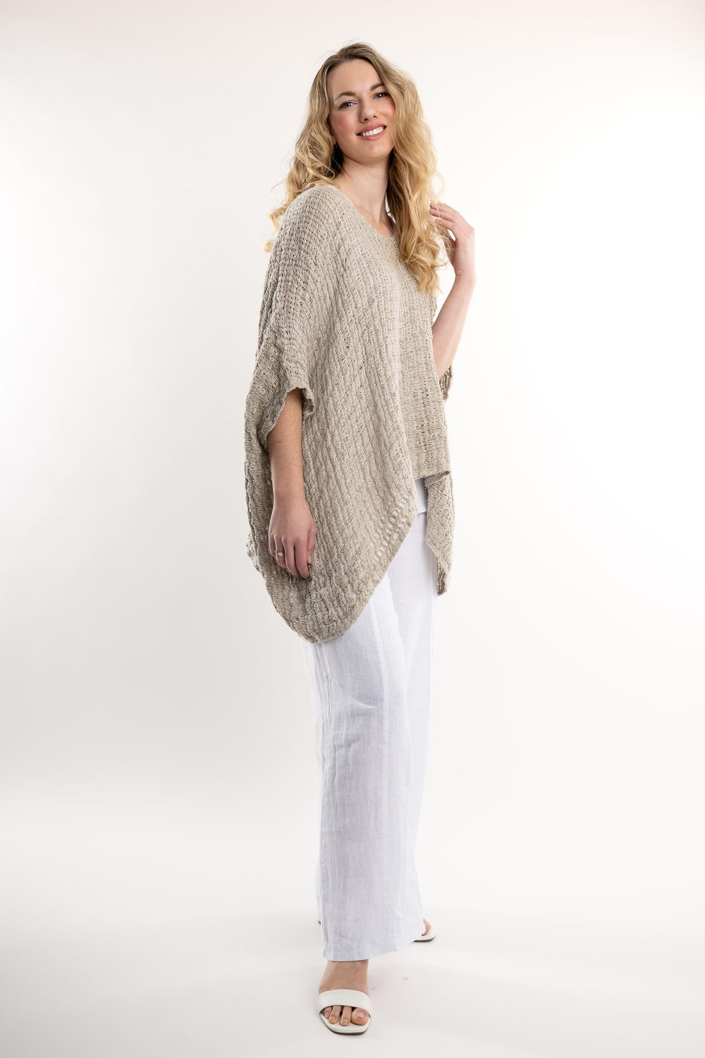 Belgian Linen Crochet Poncho Top - Breathable Naturals | Glam & Fame Clothing