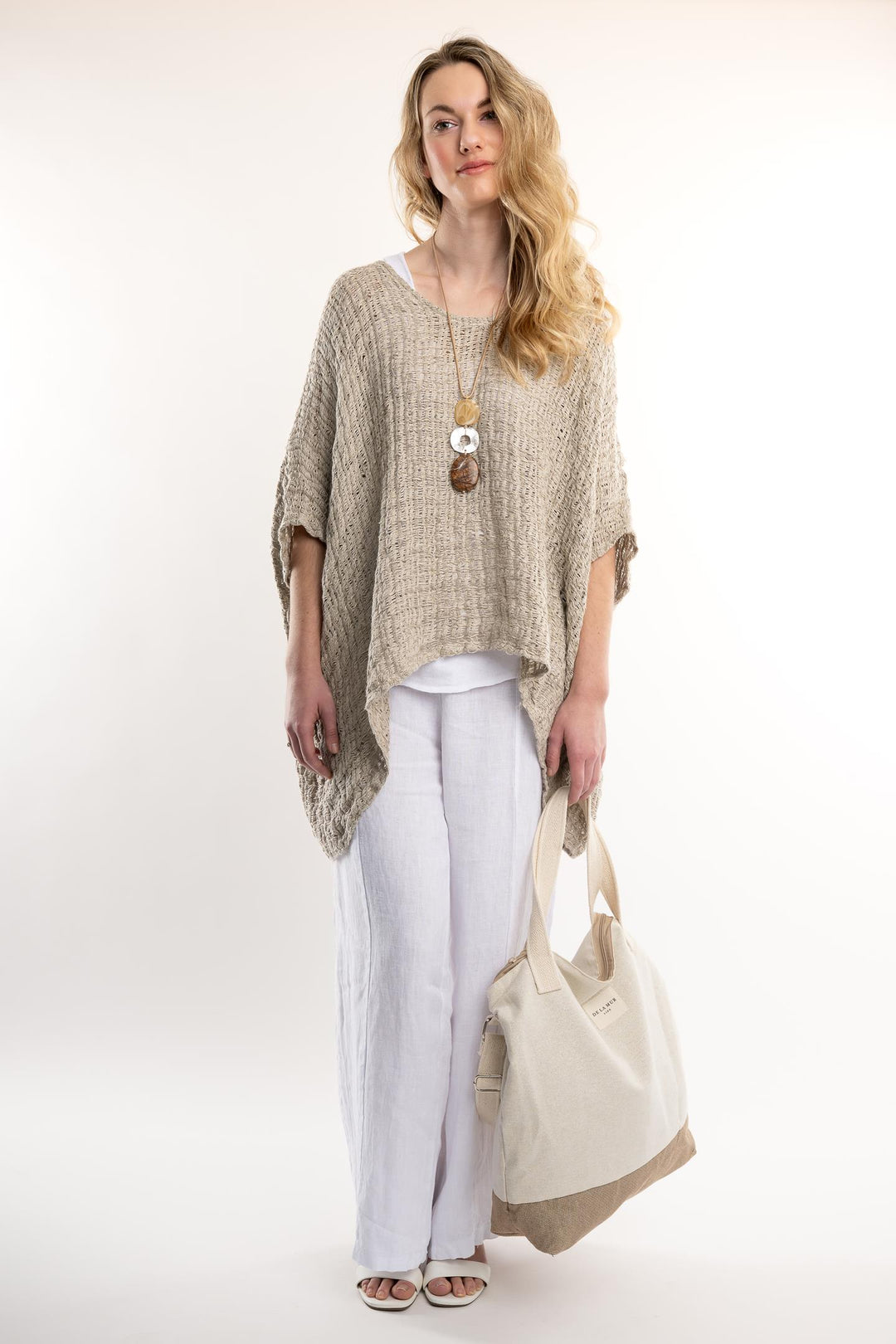 Belgian Linen Crochet Poncho Top - Breathable Naturals | Glam & Fame Clothing