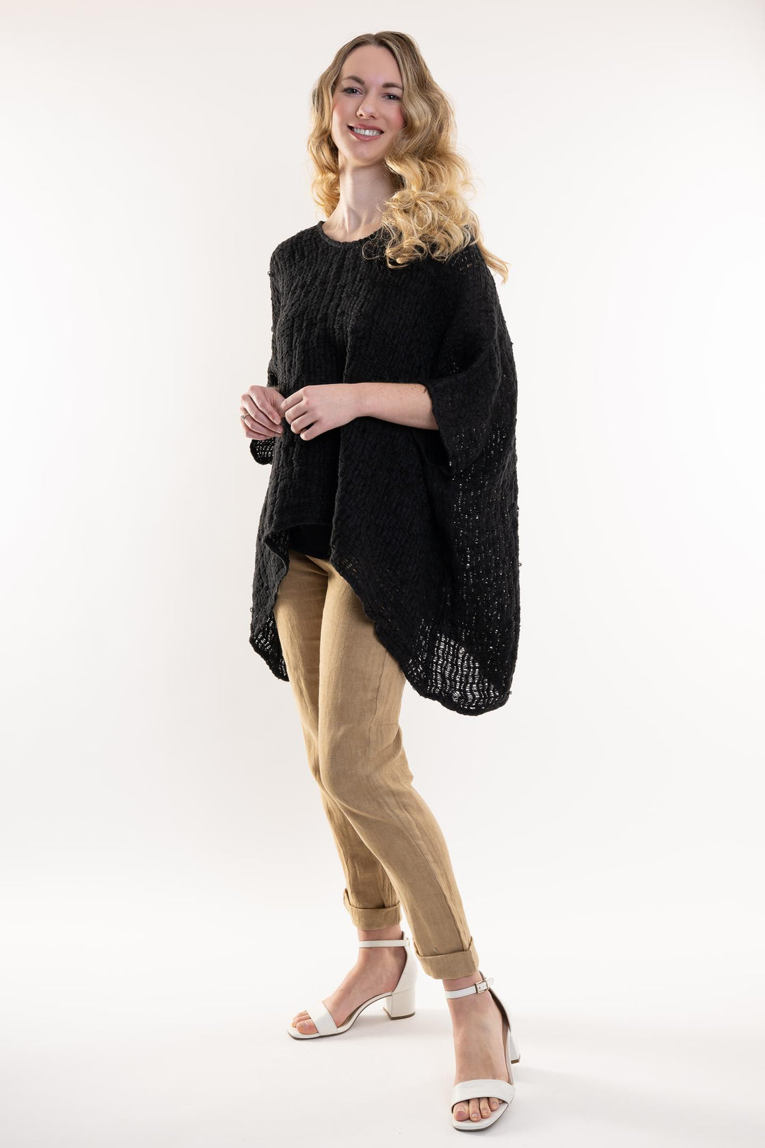 Belgian Linen Crochet Poncho Top - Breathable Naturals | Glam & Fame Clothing
