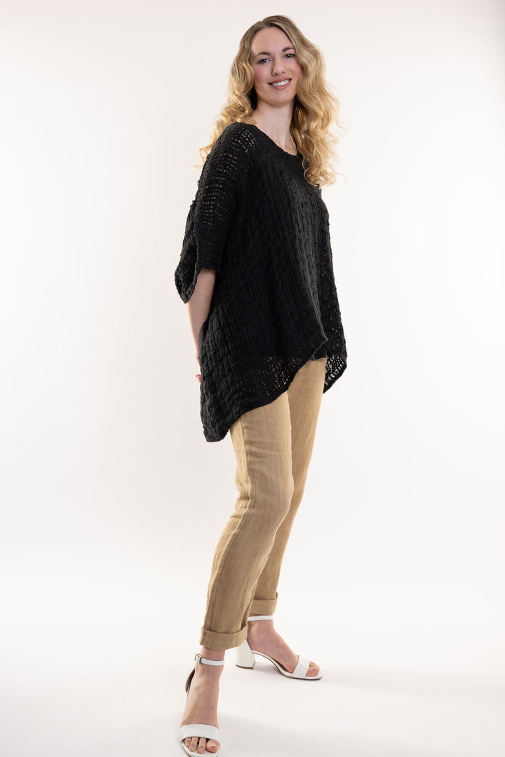 Belgian Linen Crochet Poncho Top - Breathable Naturals | Glam & Fame Clothing