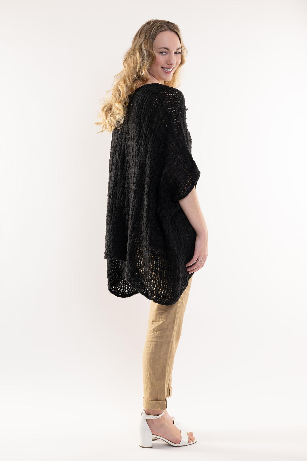 Belgian Linen Crochet Poncho Top - Breathable Naturals | Glam & Fame Clothing