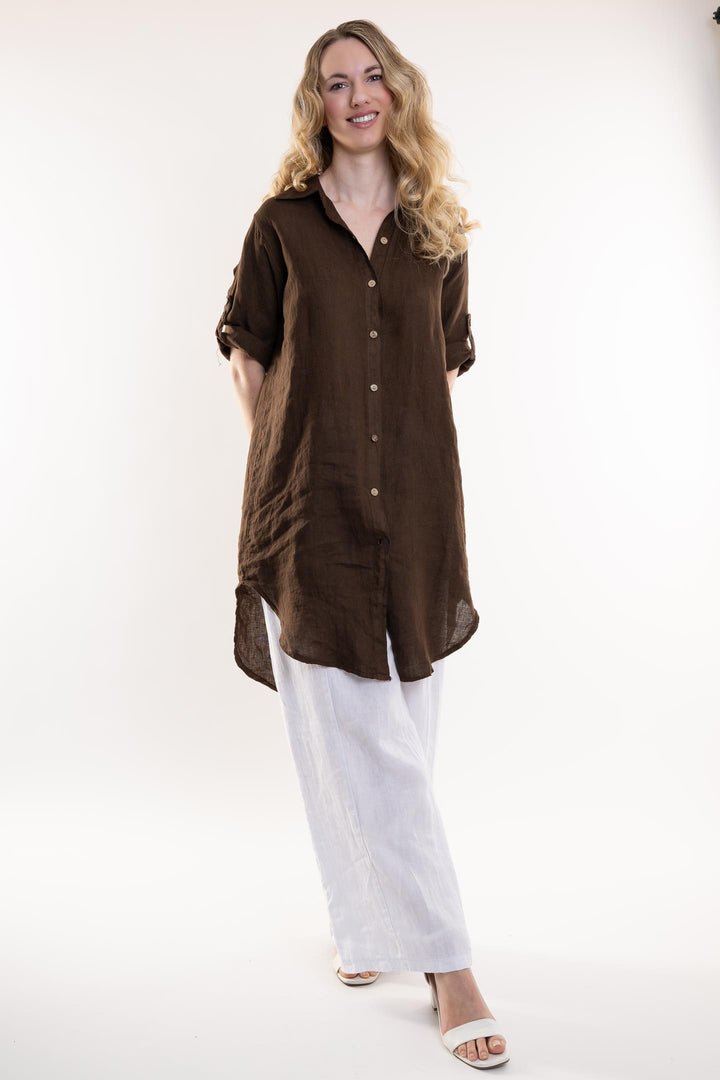 French Linen Long Linen Shirt - Breathable Naturals | Glam & Fame Clothing