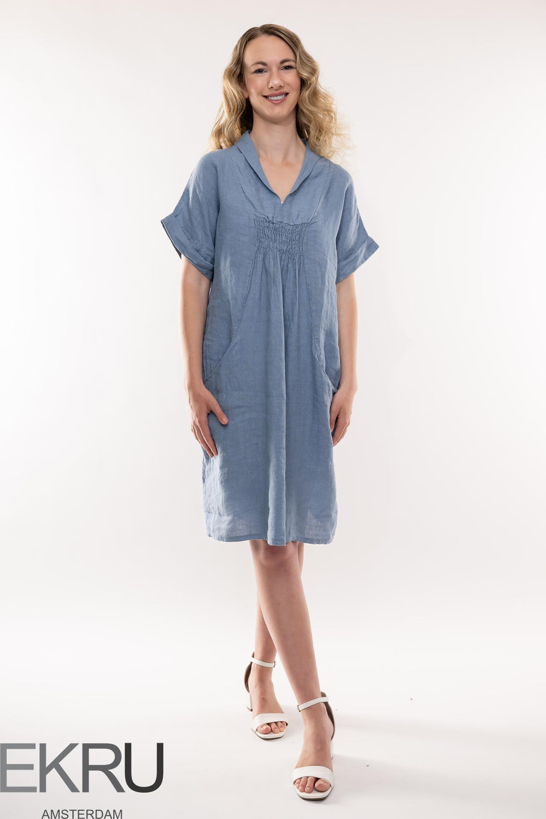 French Linen Dress Shawl Neck - Breathable Naturals | Glam & Fame Clothing