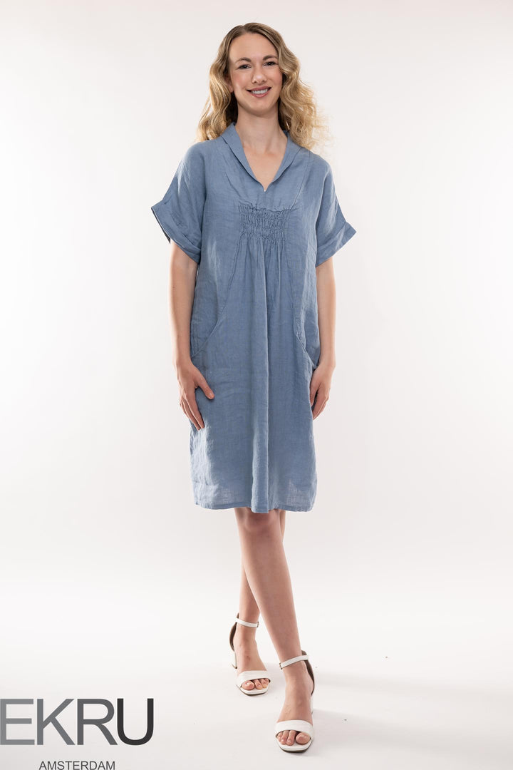 French Linen Dress Shawl Neck - Breathable Naturals | Glam & Fame Clothing