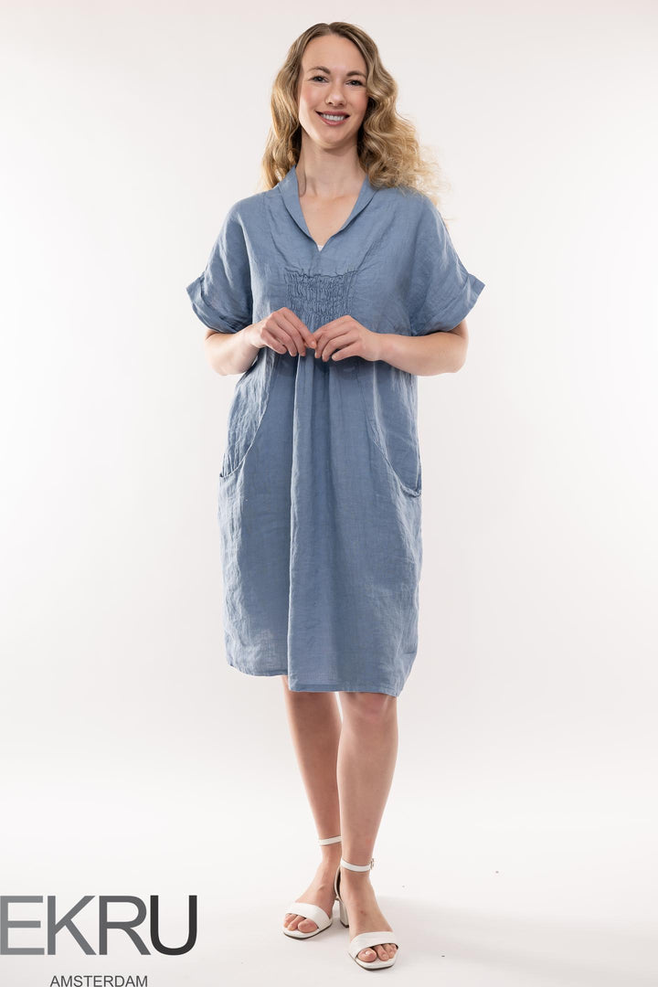 French Linen Dress Shawl Neck - Breathable Naturals | Glam & Fame Clothing