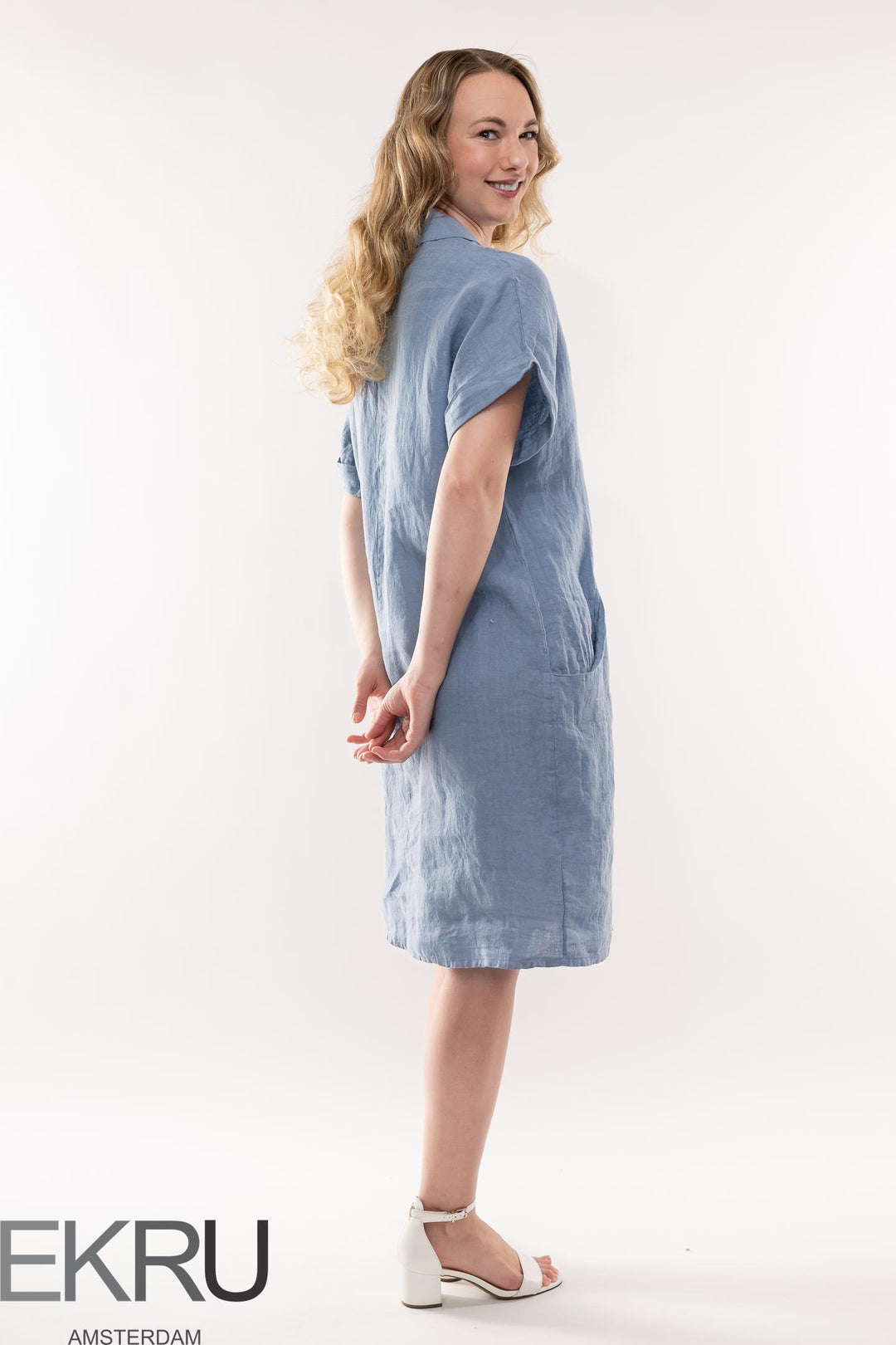 French Linen Dress Shawl Neck - Breathable Naturals | Glam & Fame Clothing