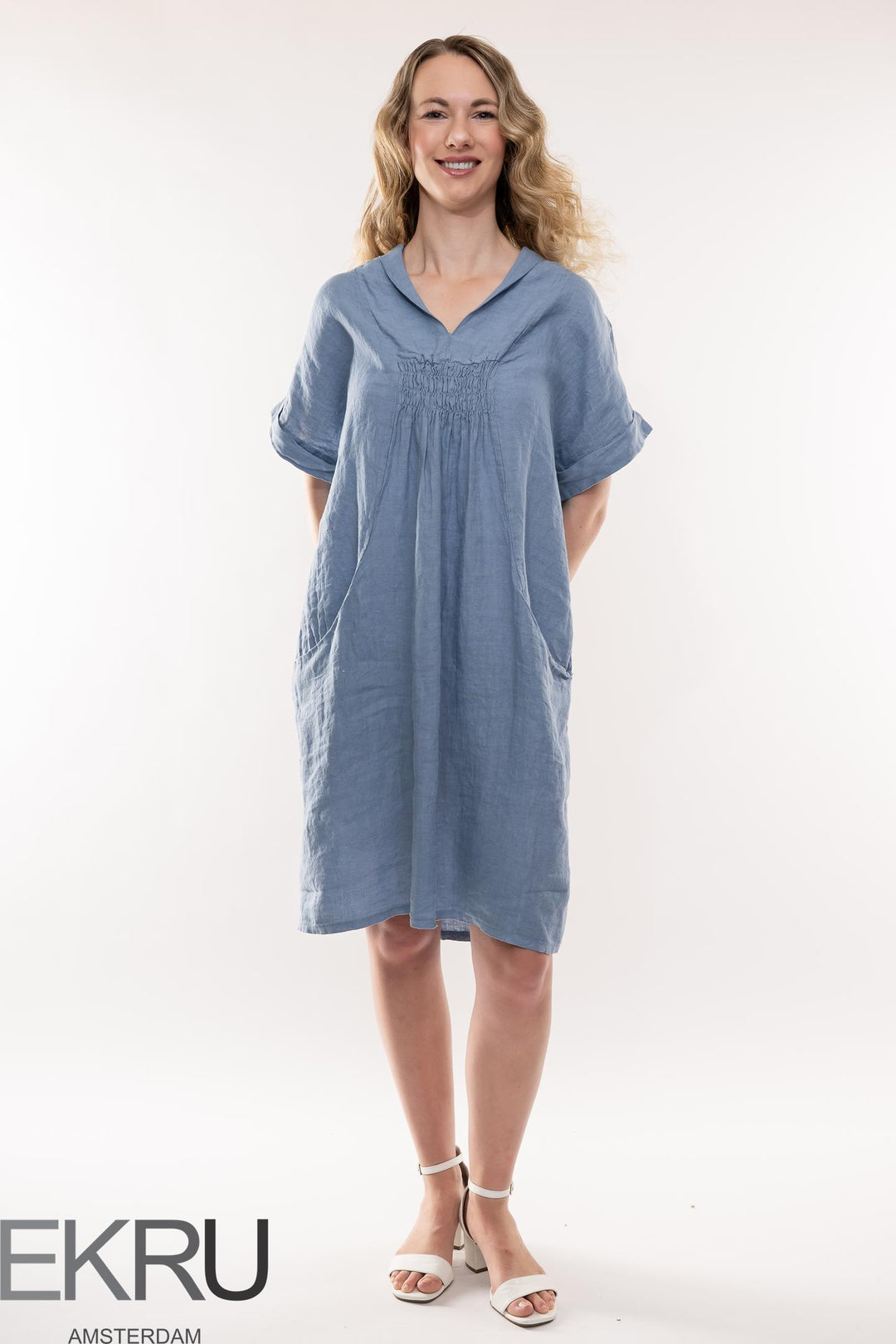 French Linen Dress Shawl Neck - Breathable Naturals | Glam & Fame Clothing