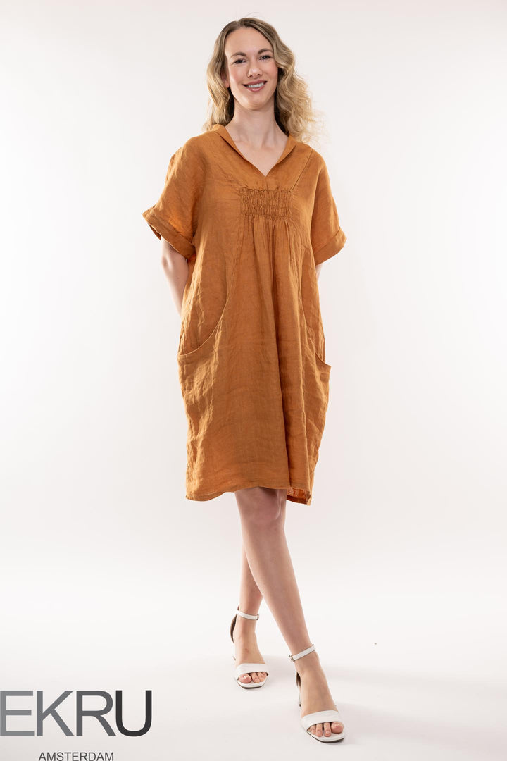 French Linen Dress Shawl Neck - Breathable Naturals | Glam & Fame Clothing