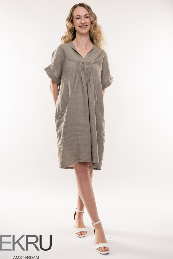 French Linen Dress Shawl Neck - Breathable Naturals | Glam & Fame Clothing