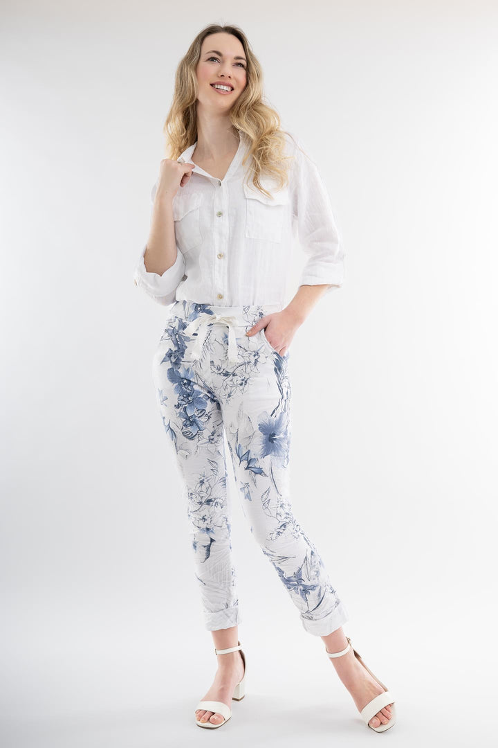 Euro Crafted Pant Textured Accent Print - Breathable Naturals | Glam & Fame Clothing