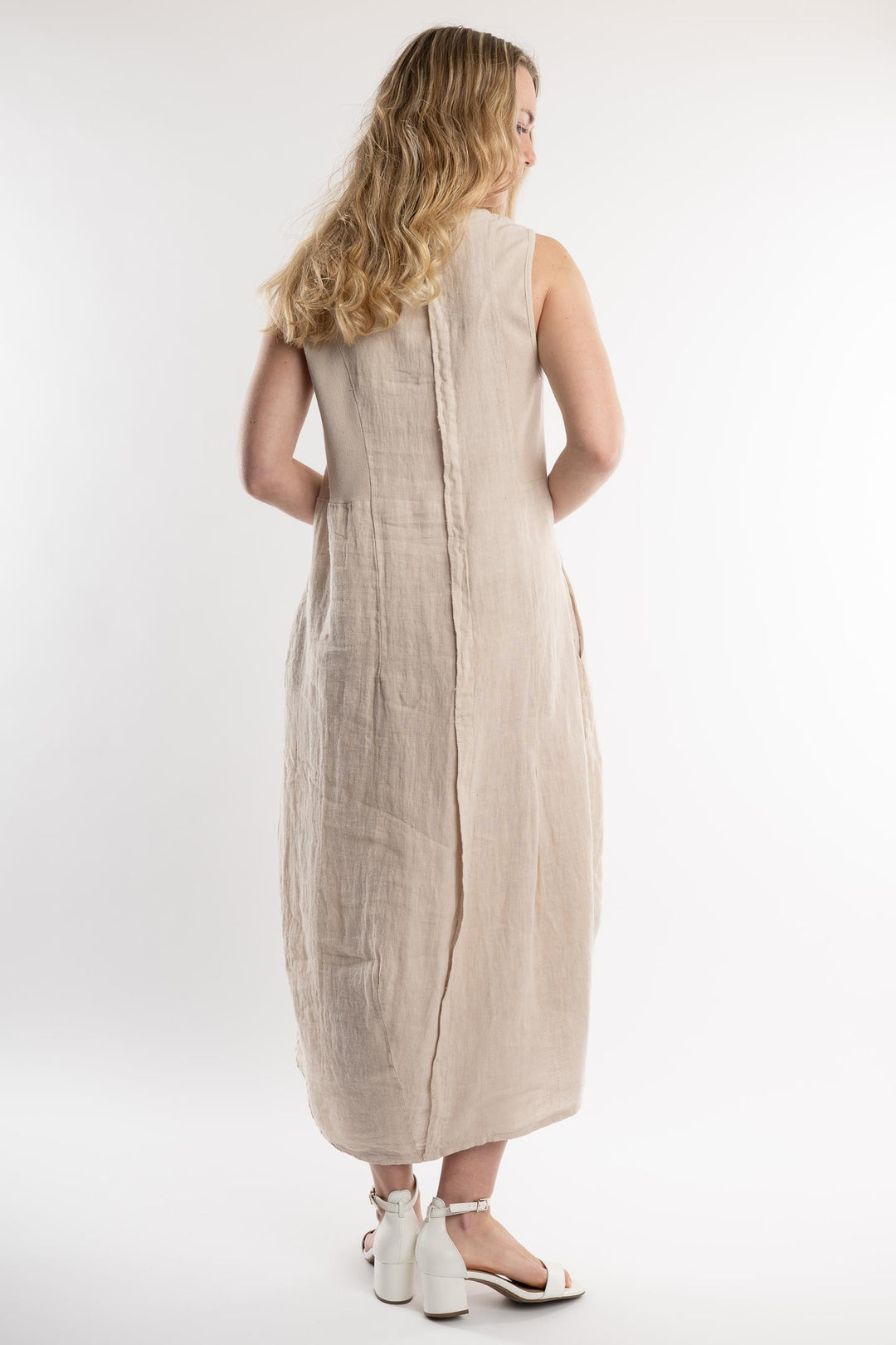 Belgian Linen Midi Dress Square Neck - Breathable Naturals | Glam & Fame Clothing