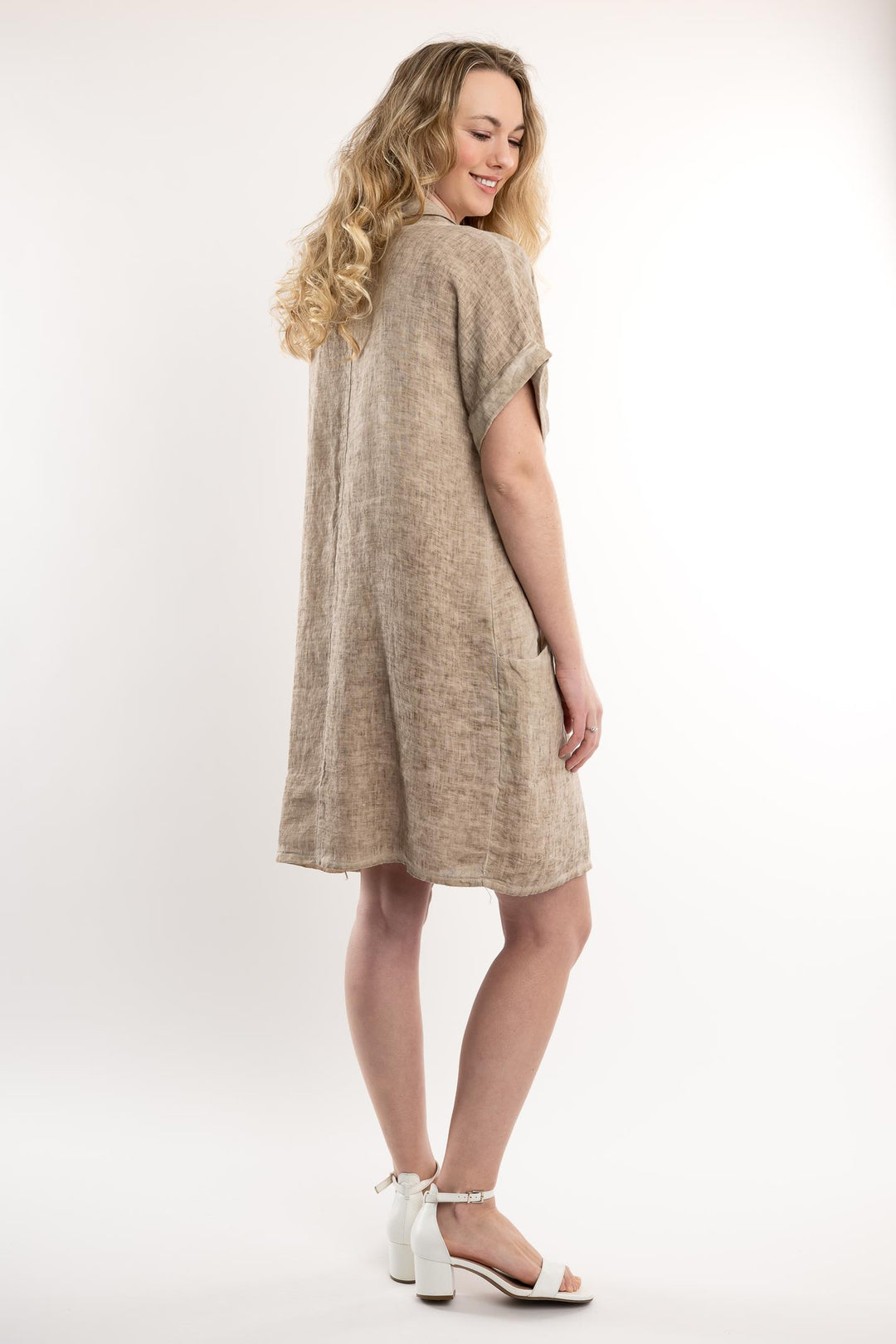 French Linen Dress Vintage Wash Shawl Neck - Breathable Naturals | Glam & Fame Clothing