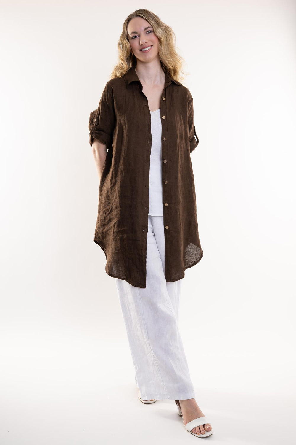 French Linen Long Linen Shirt - Breathable Naturals | Glam & Fame Clothing