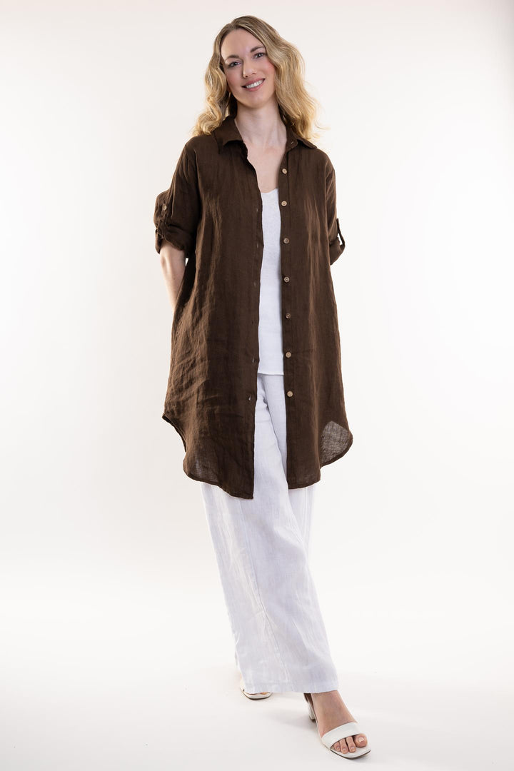 French Linen Long Linen Shirt - Breathable Naturals | Glam & Fame Clothing