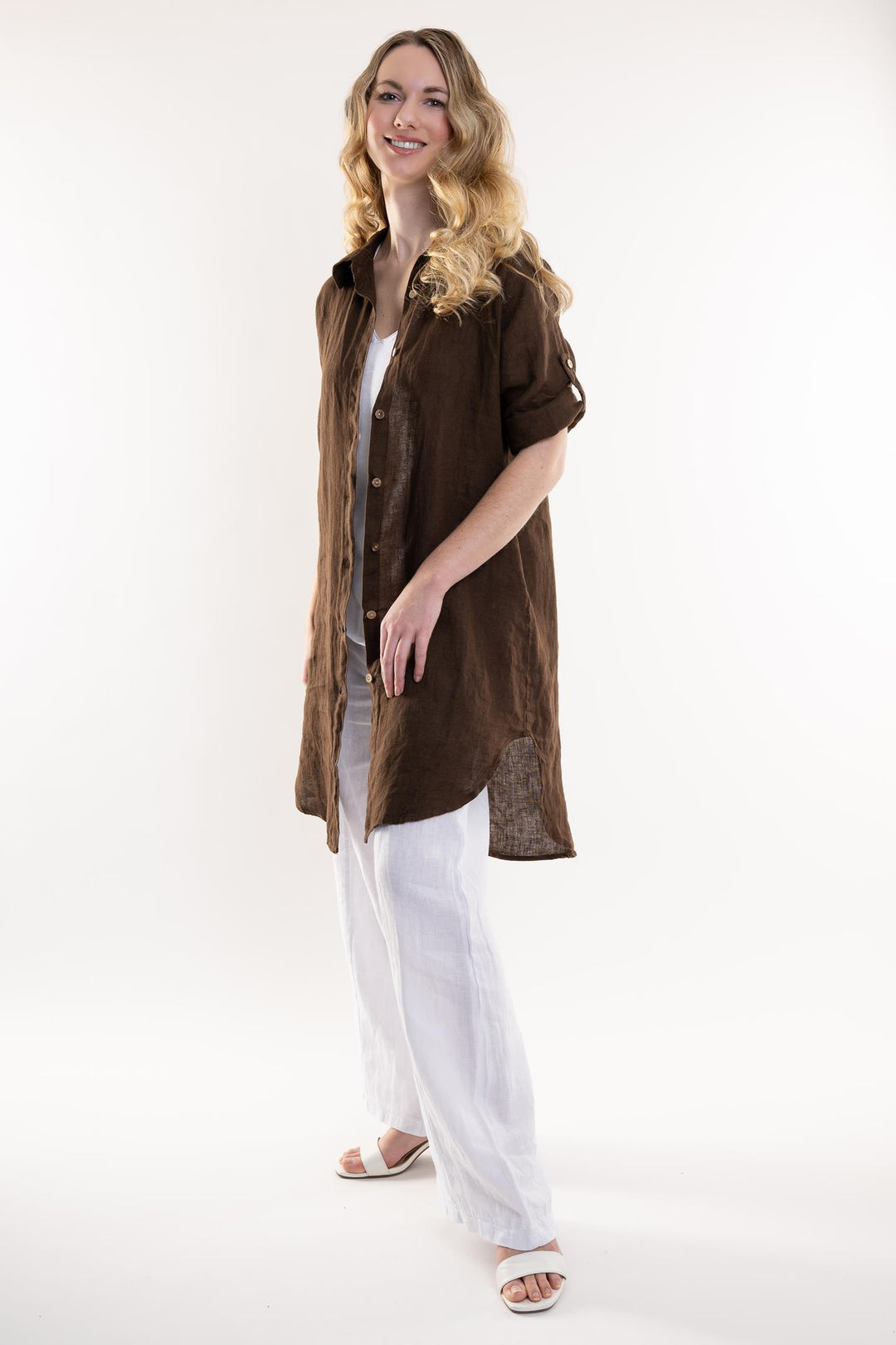 French Linen Long Linen Shirt - Breathable Naturals | Glam & Fame Clothing