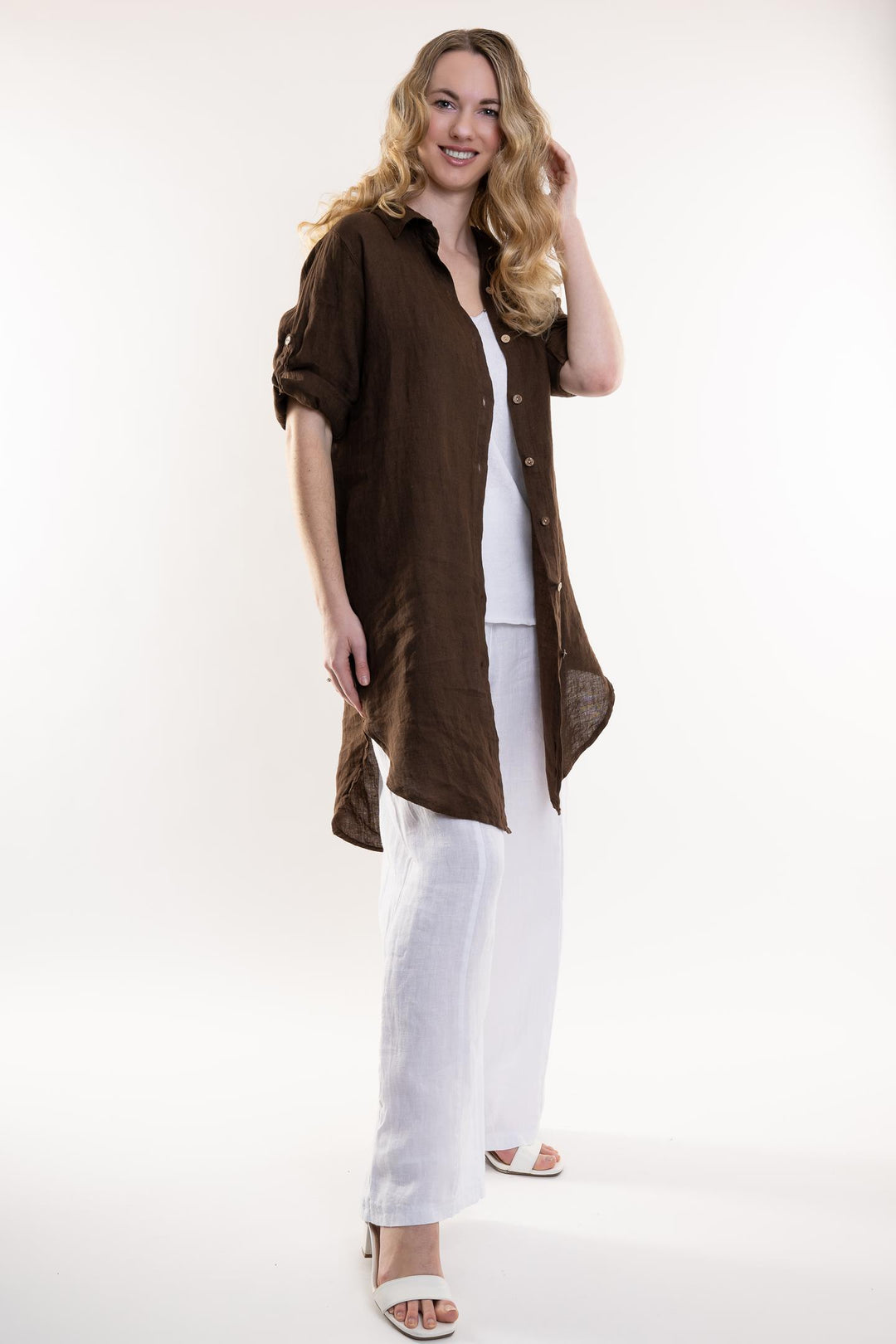 French Linen Long Linen Shirt - Breathable Naturals | Glam & Fame Clothing