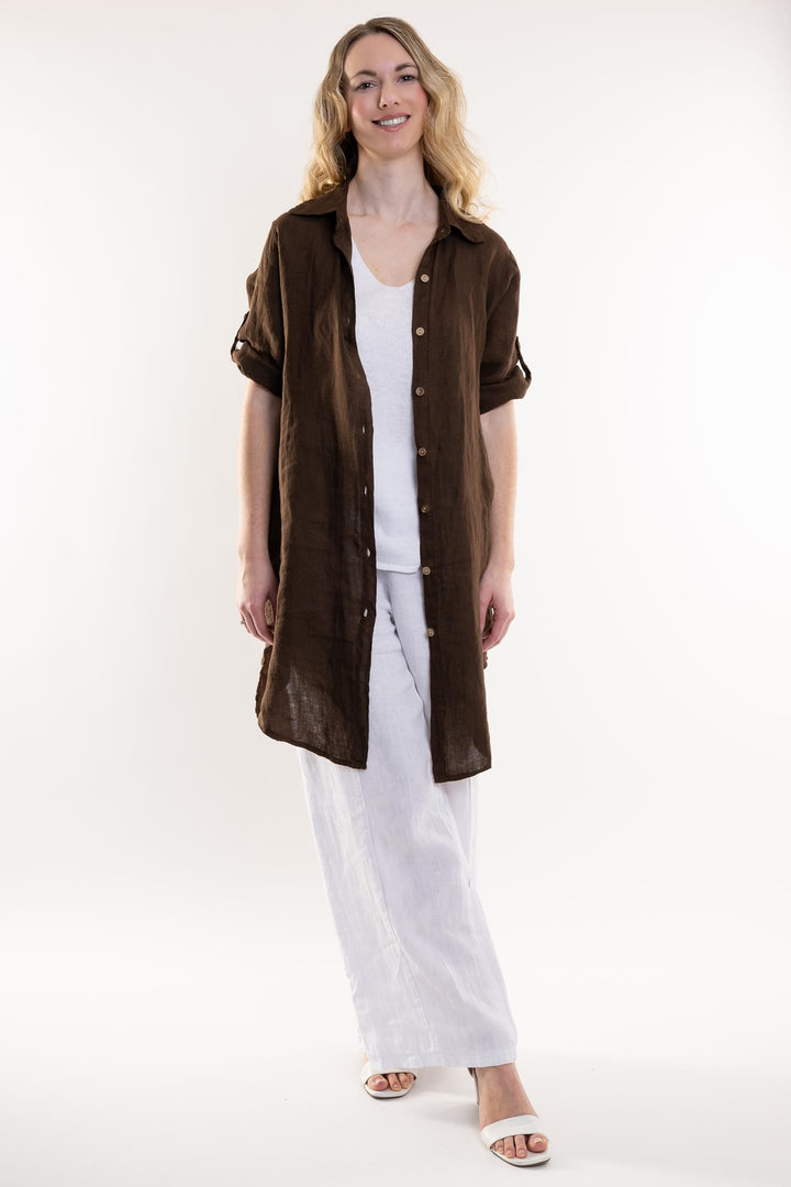 French Linen Long Linen Shirt - Breathable Naturals | Glam & Fame Clothing