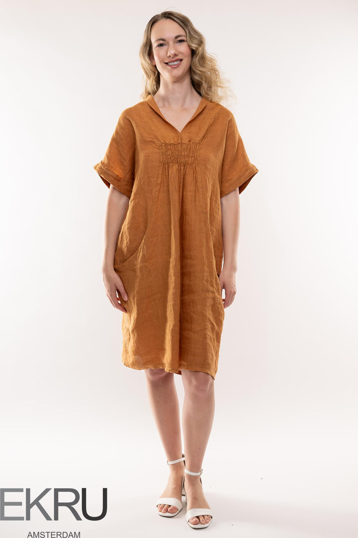French Linen Dress Shawl Neck - Breathable Naturals | Glam & Fame Clothing