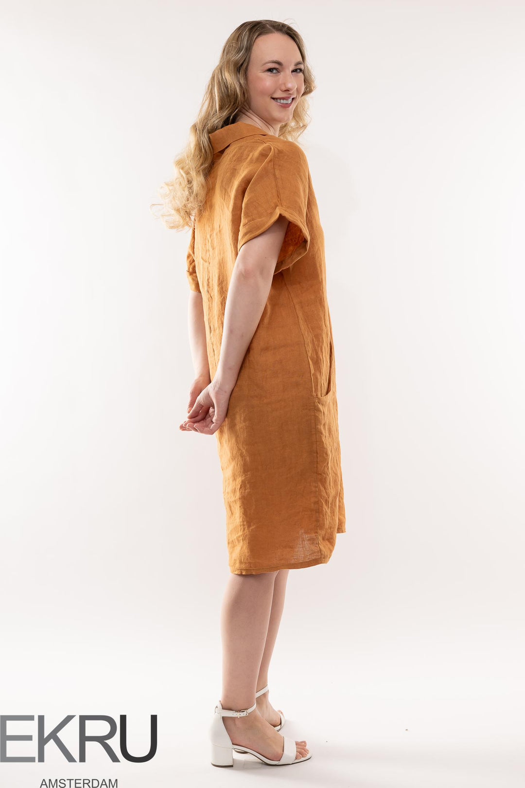 French Linen Dress Shawl Neck - Breathable Naturals | Glam & Fame Clothing