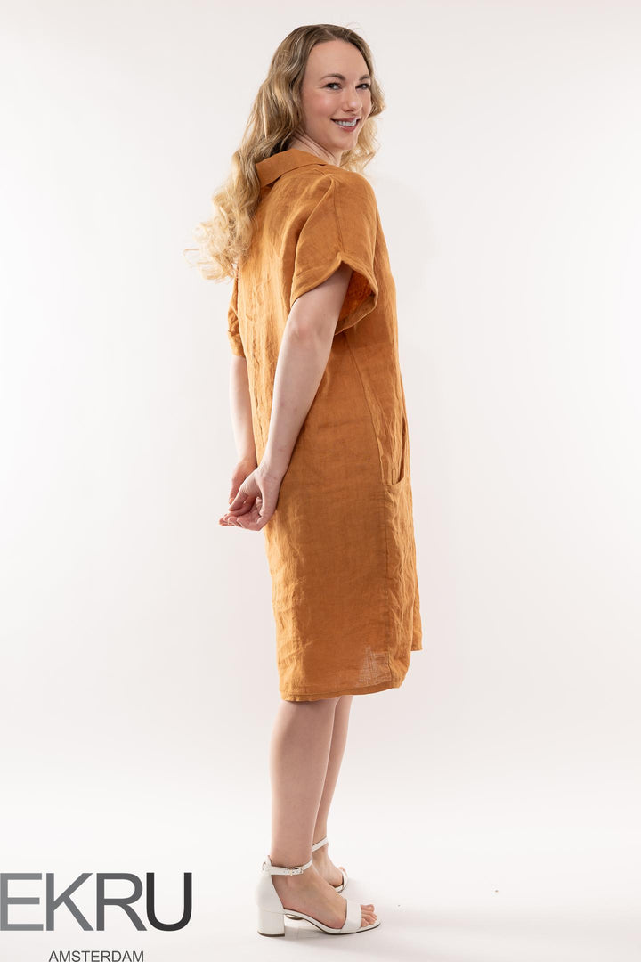 French Linen Dress Shawl Neck - Breathable Naturals | Glam & Fame Clothing