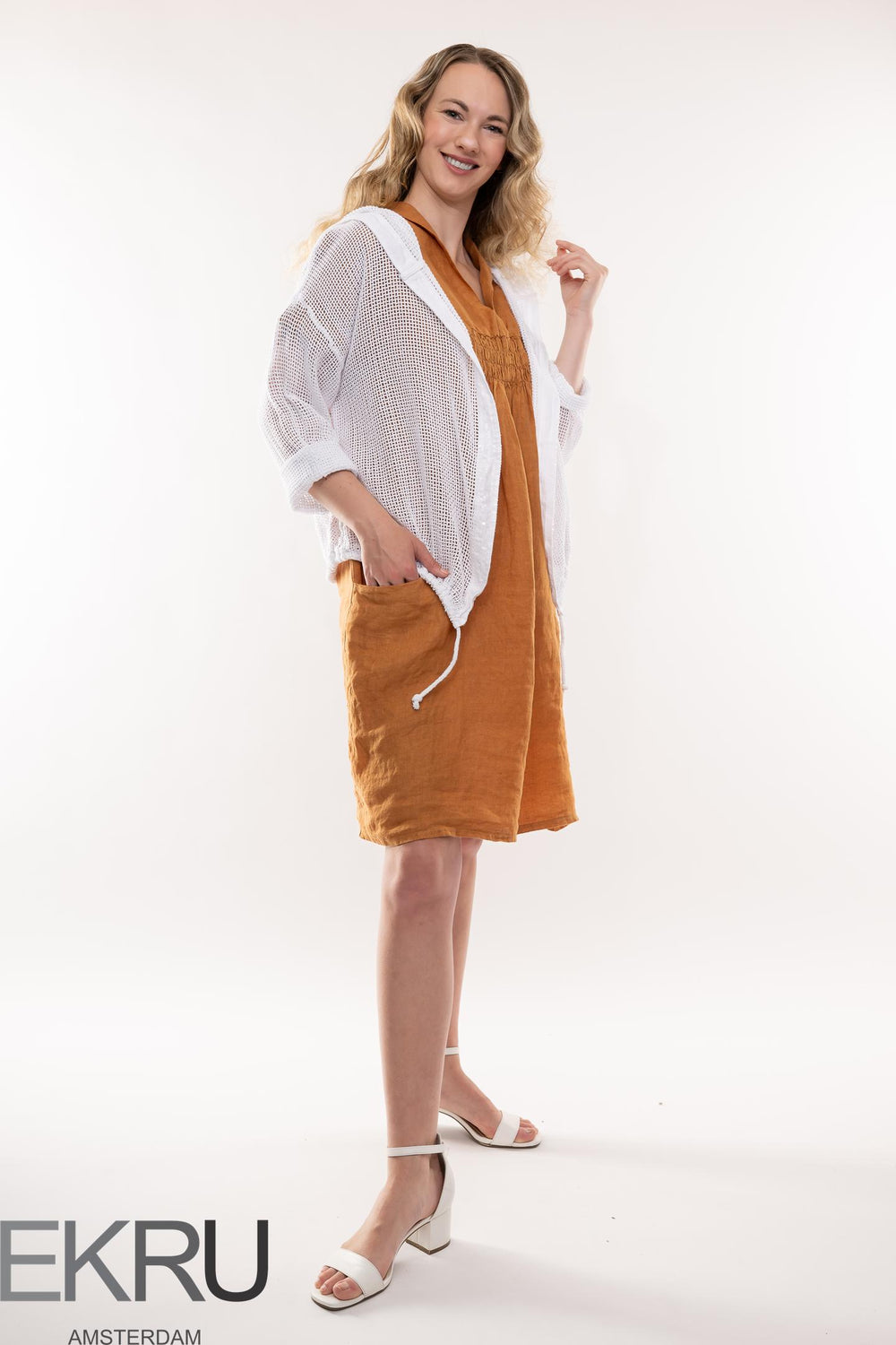 French Linen Dress Shawl Neck - Breathable Naturals | Glam & Fame Clothing