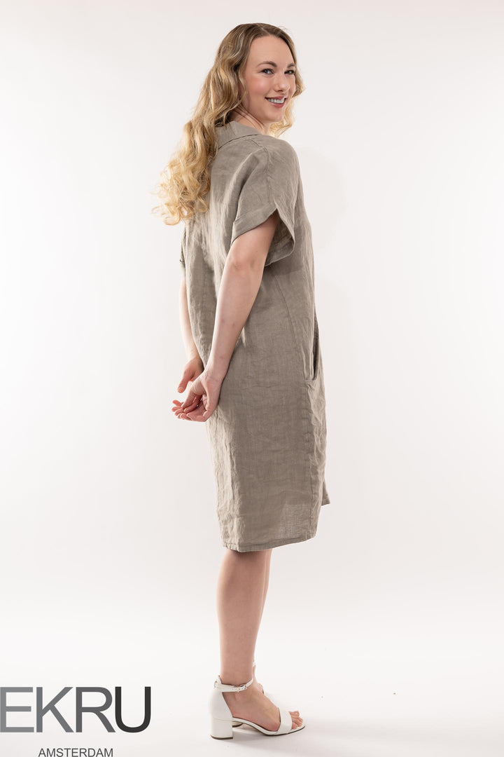 French Linen Dress Shawl Neck - Breathable Naturals | Glam & Fame Clothing