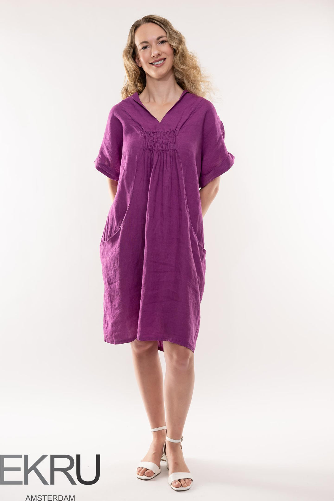 French Linen Dress Shawl Neck - Breathable Naturals | Glam & Fame Clothing