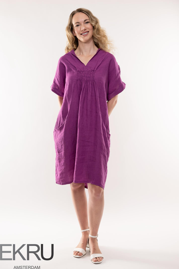 French Linen Dress Shawl Neck - Breathable Naturals | Glam & Fame Clothing