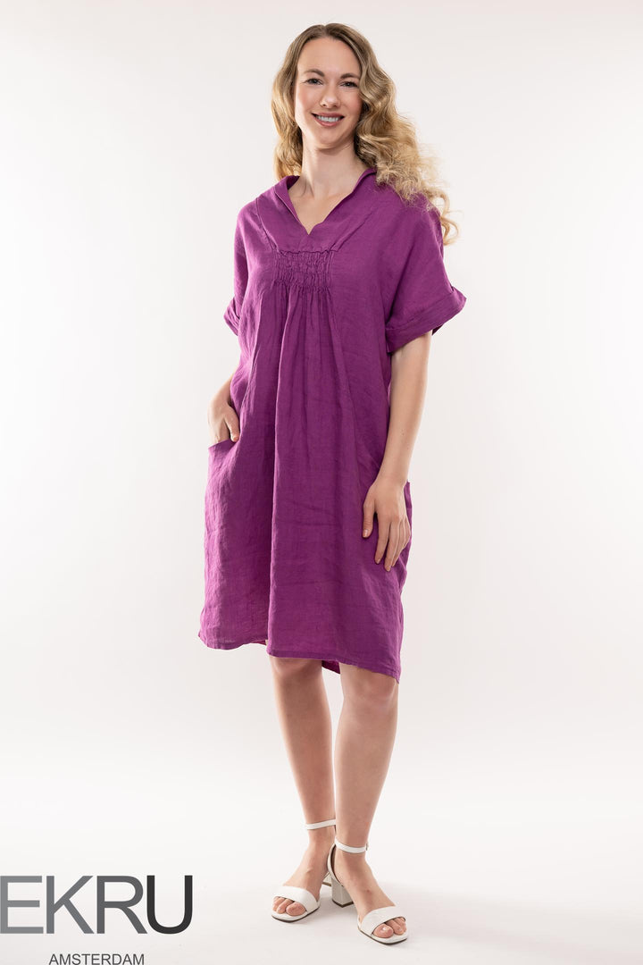 French Linen Dress Shawl Neck - Breathable Naturals | Glam & Fame Clothing