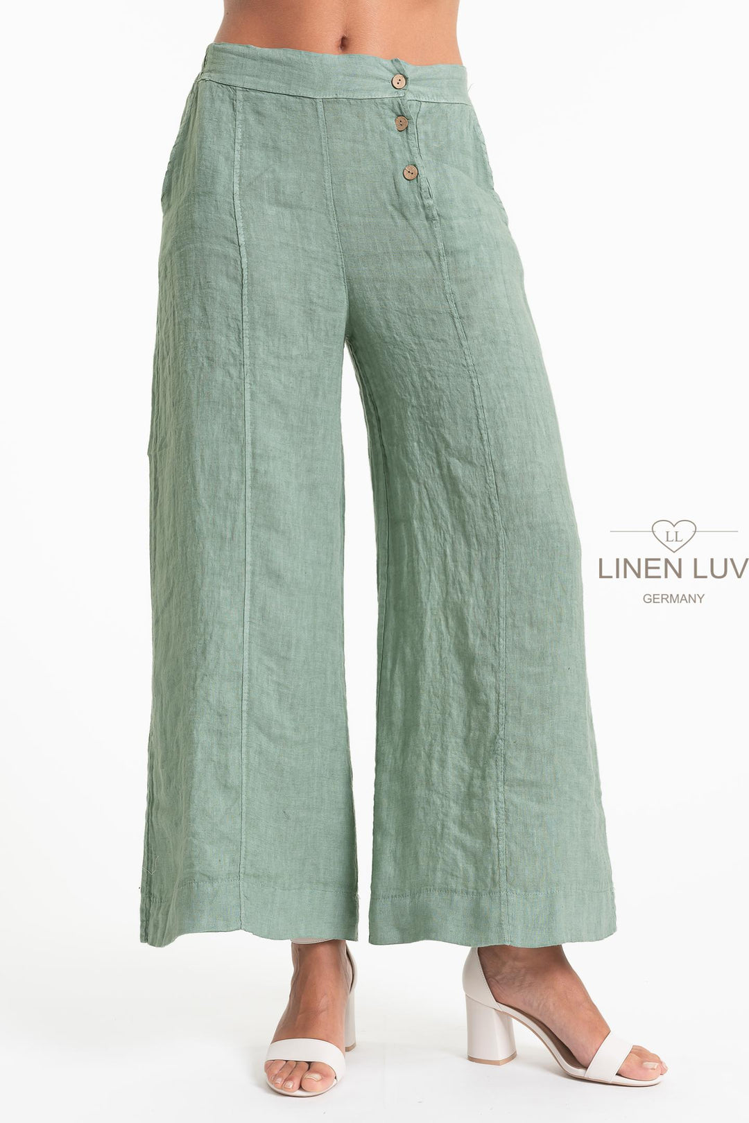 French Linen Button Waist Relaxed Pant - Breathable Naturals | Glam & Fame Clothing