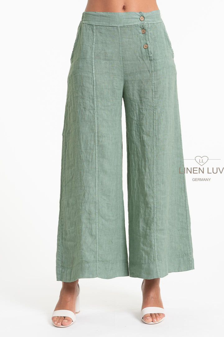 French Linen Button Waist Relaxed Pant - Breathable Naturals | Glam & Fame Clothing