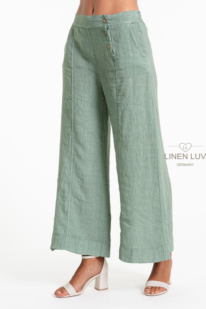 French Linen Button Waist Relaxed Pant - Breathable Naturals | Glam & Fame Clothing