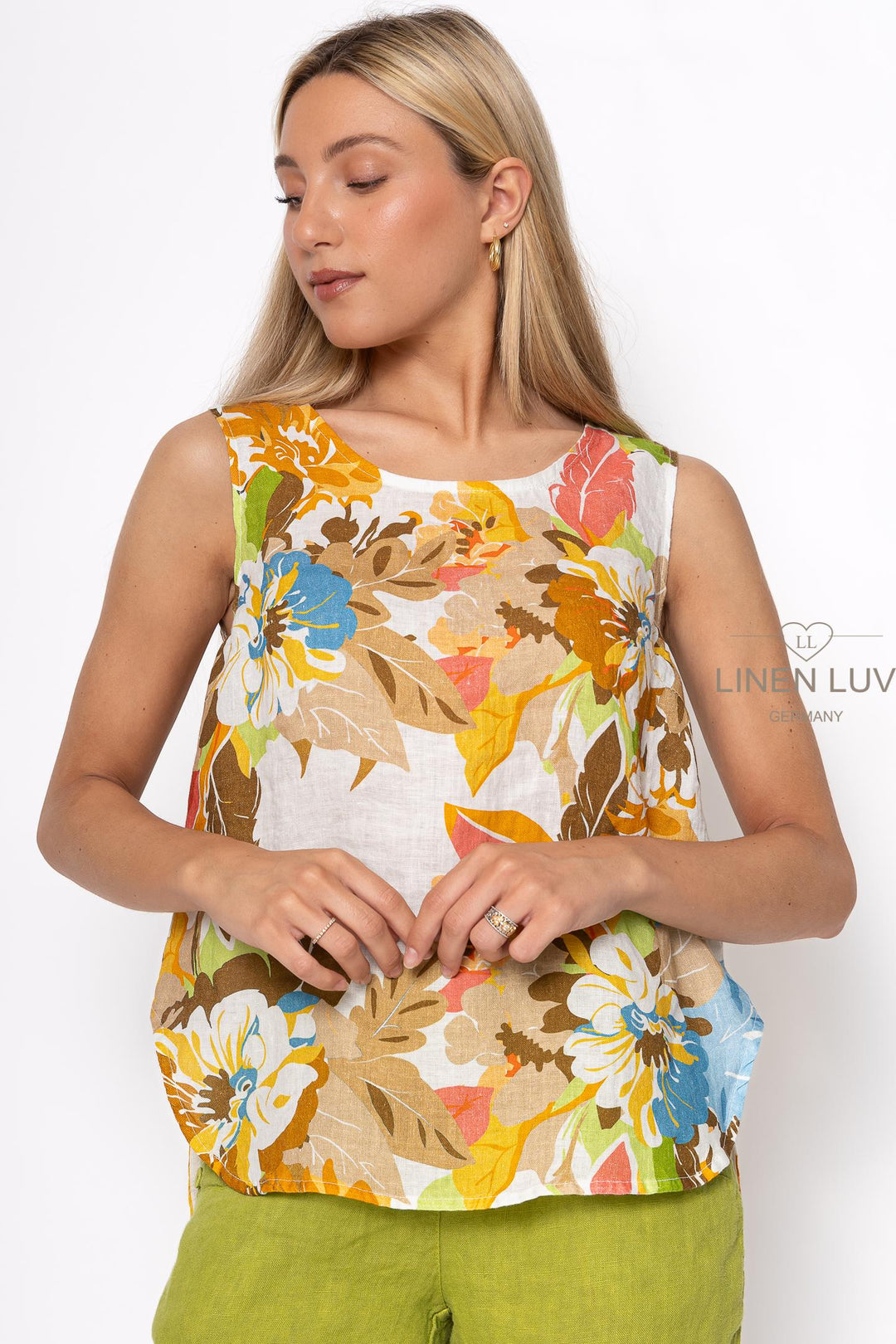 French Linen Hi-Lo Tank Print - Breathable Naturals | Glam & Fame Clothing